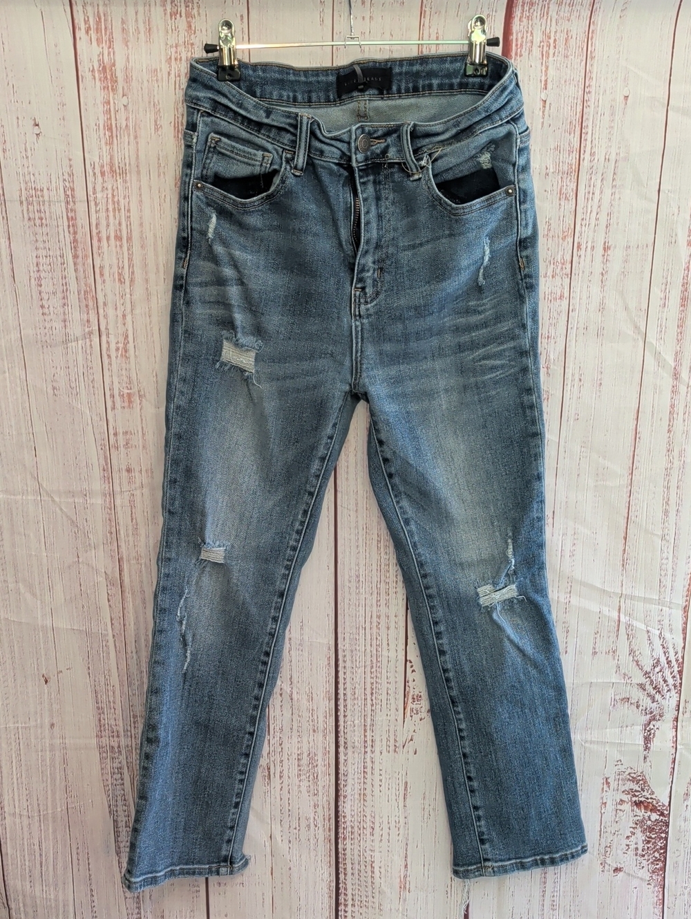 Classic Distressed Straight Leg Jeans — Blue